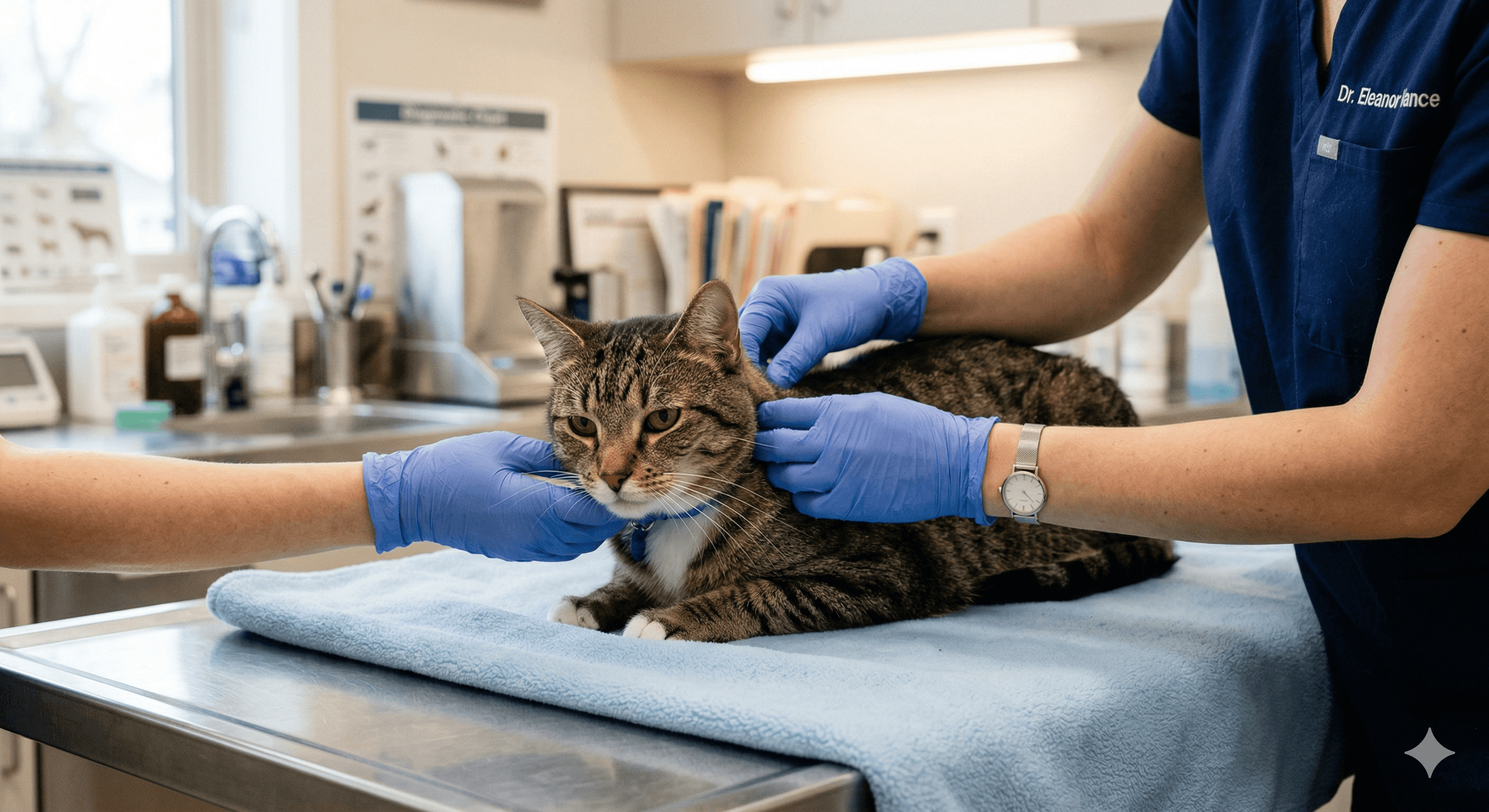 Cat receiving veterinary examination